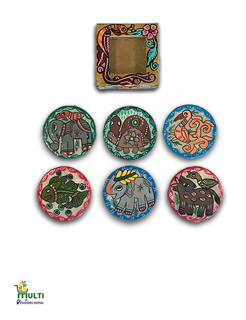 M.V.S-12-Mithila Art-Paper Tea Coaster-Set-Box
