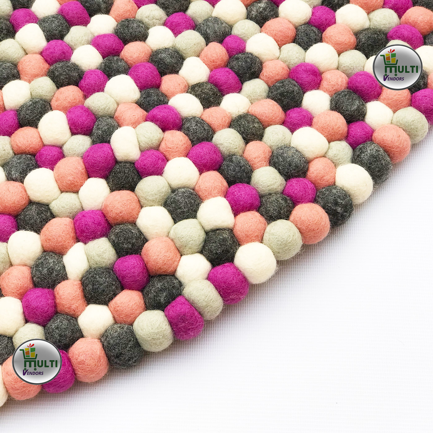 Round  Multi Color felt balls Rug -C 21514
