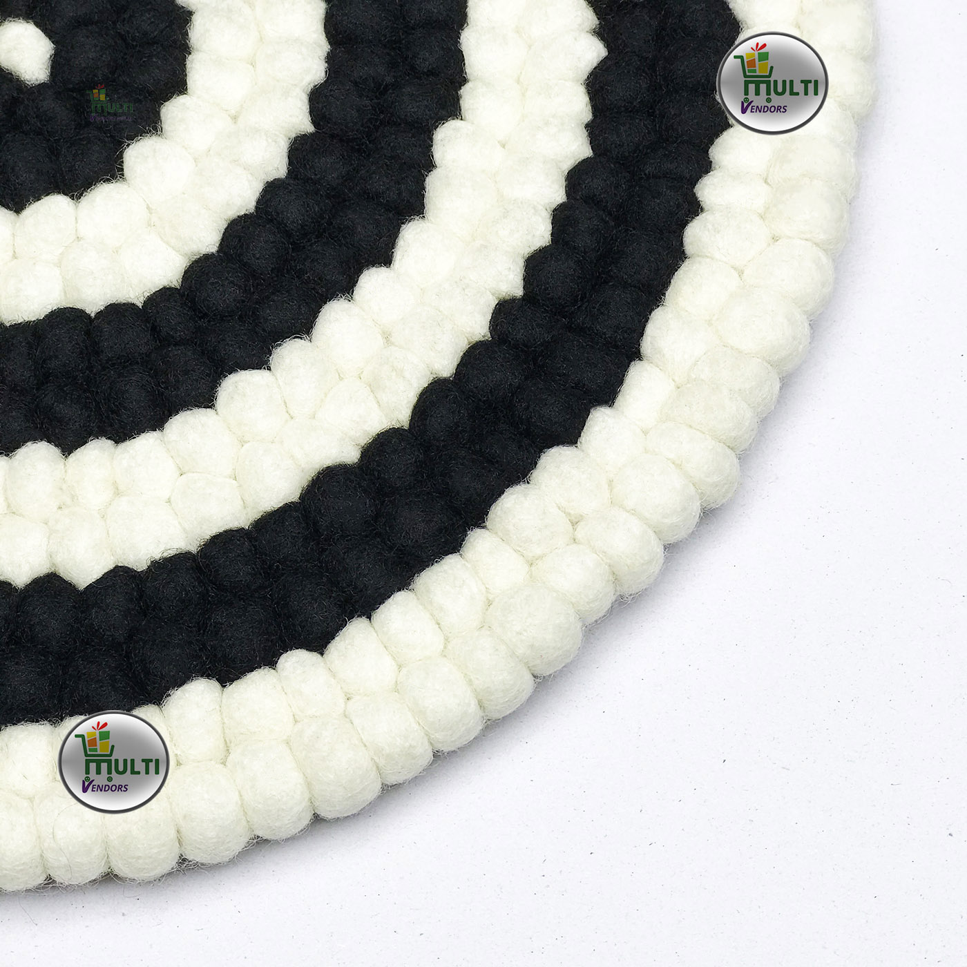 Round  Black and White Ring Design  Felt Ball  Rug -21515A