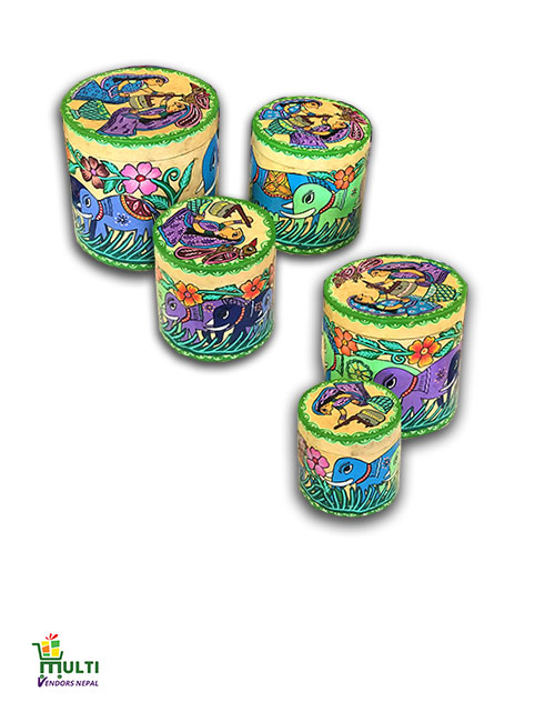 M.V.S-027-Mithila Art -5 Paper made  Storage Box Set