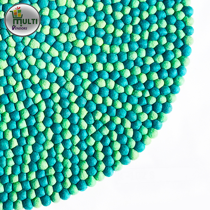 Round Mix Green Shades Felt Ball Rug -MVKS 101 A