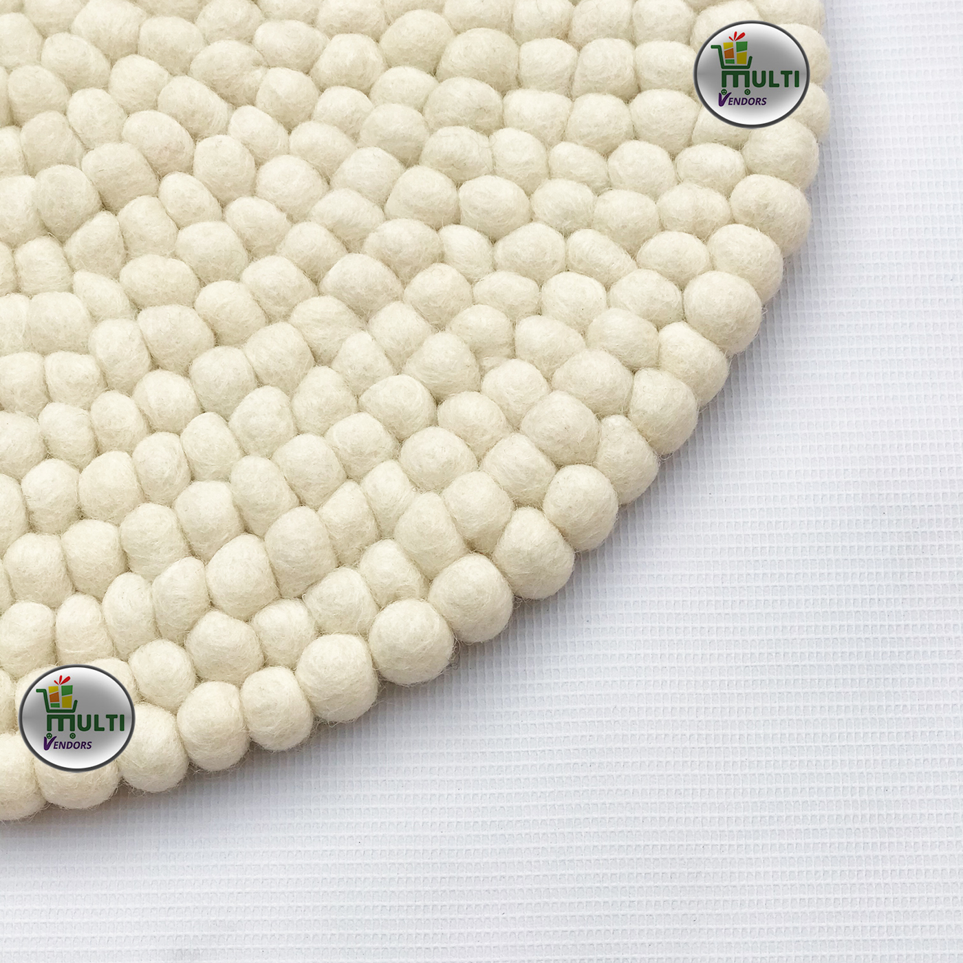 Round  Natural White Felt Ball Rug -PW-21520