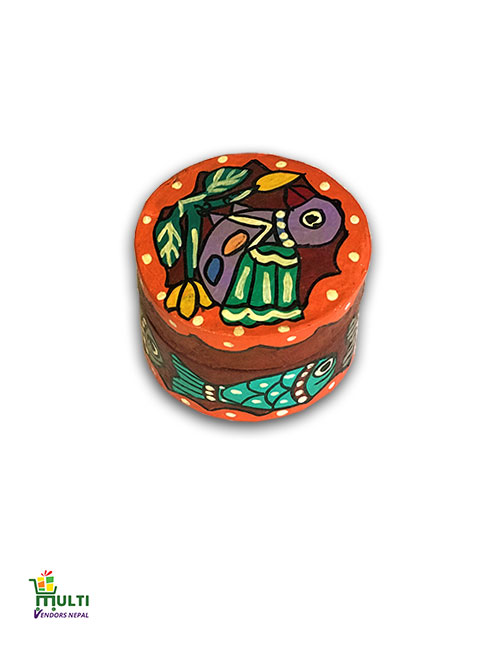 MM.V.S-14-Mithila Art-Paper Round Gift Box.