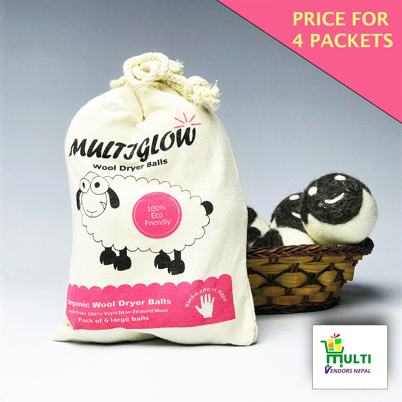 Multiglow Wool Dryer Balls- 4 Pack