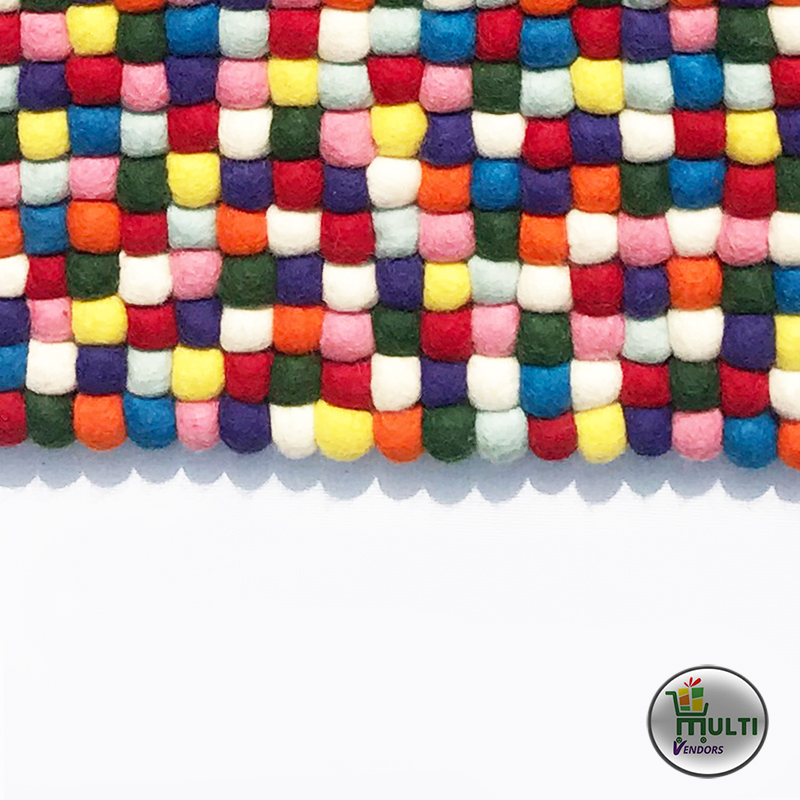 Rectangular  Multi Color Felt Ball Rug -MVKS-104