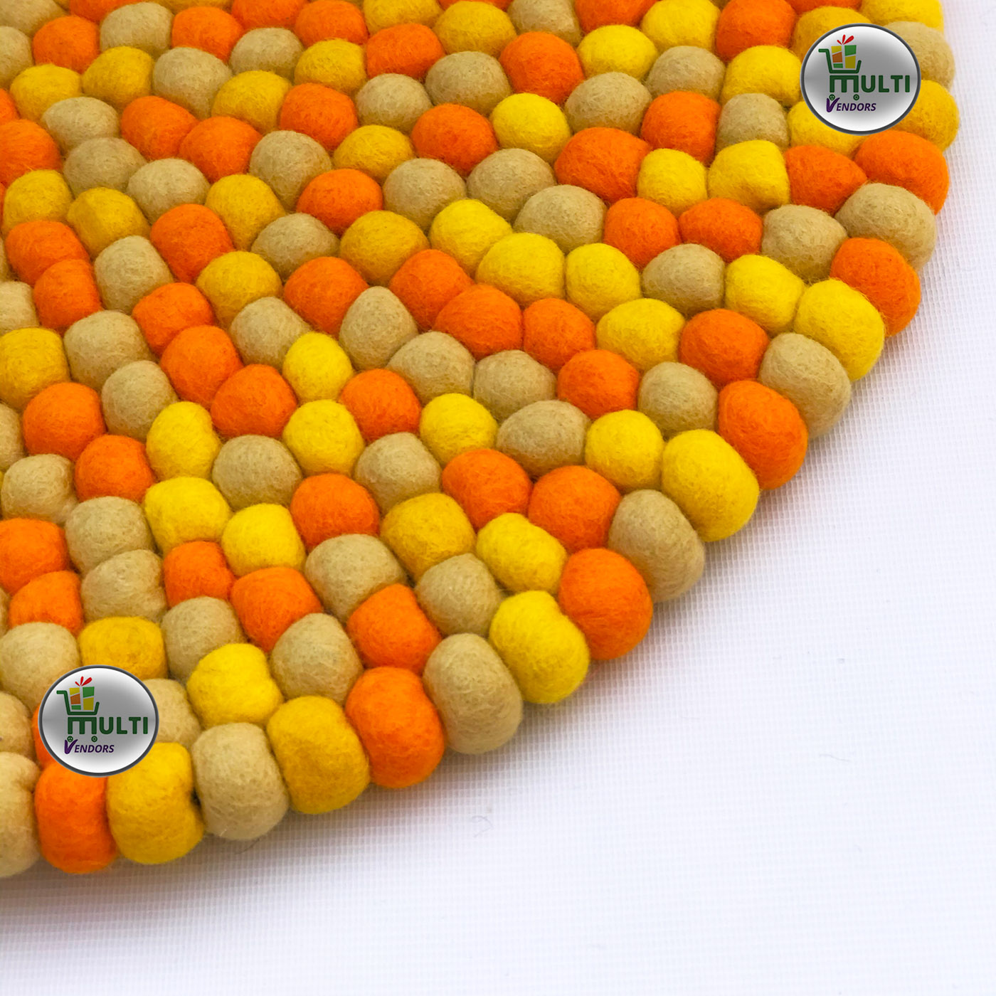 Round Orange-Yellow Multicolor Felt Ball Rug -MVSEB-OY- 21521 A