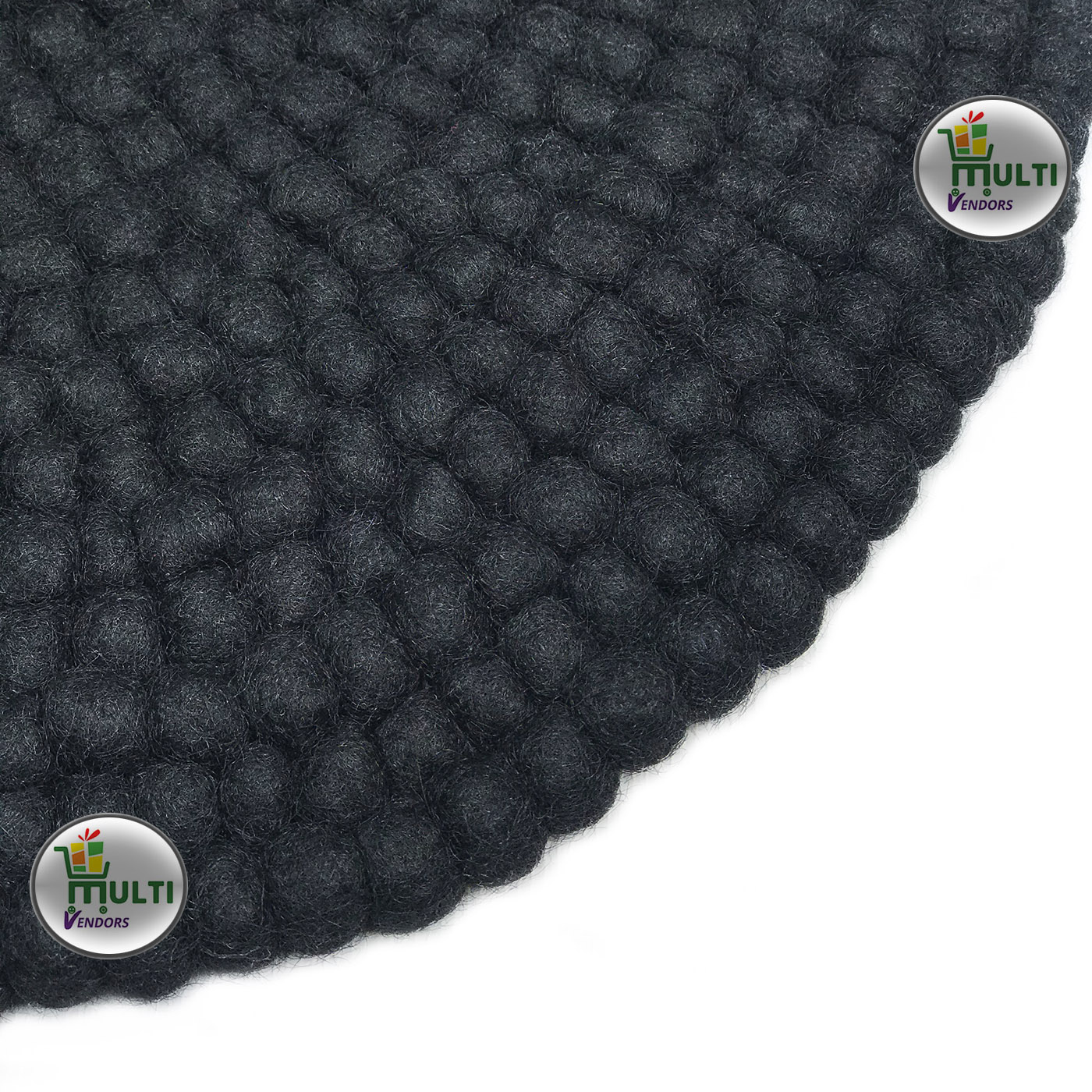 Round Plain Black Felt Ball Rug -BR-21518
